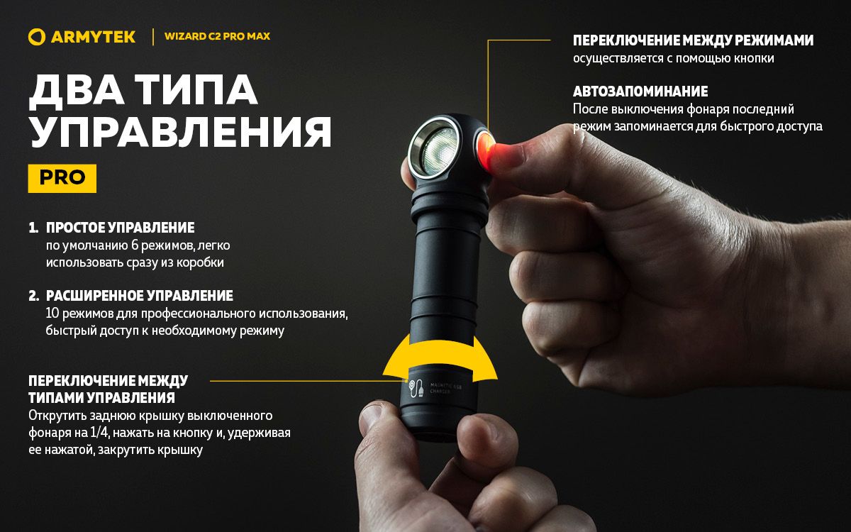 Мультифонарь светодиодный Armytek Wizard C2 Pro Max Magnet USB F06701C, 4000 люмен, холодный свет - фото